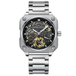 rorios Armbanduhren für Herren Mechanische Automatik Uhr Minimalistisch Skelett Uhr Freizeit Mode Uhr mit Edelstahl Armband für Männer Weiß Schwarz A von rorios