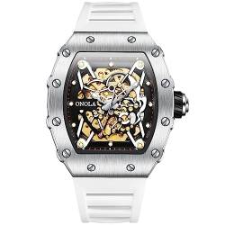 rorios Armbanduhren für Herren Mode Quadratische Uhr Männer Portliche Uhr Mechanische Skelett Uhr Wasserdicht Leuchtend Watch mit Silikon Armband von rorios
