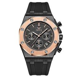 rorios Armbanduhren für Herren Portliche Analog Quarz Uhr Multifunktional Chronograph Herrenuhren Casual wasserdichte Uhr mit Silikonarmband Schwarze Rose B von rorios