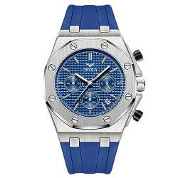 rorios Armbanduhren für Herren Portliche Analog Quarz Uhr Multifunktional Chronograph Herrenuhren Casual wasserdichte Uhr mit Silikonarmband Silber Blau von rorios