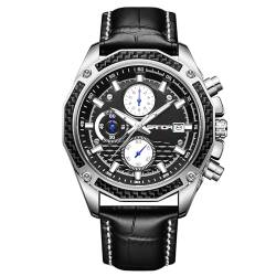 rorios Business Herrenuhren Multifunktional wasserdichte Armbanduhr Analog Quarz Uhr Mode Edelstahl Uhr mit Leder Armband mit Herren Männer Schwarz von rorios