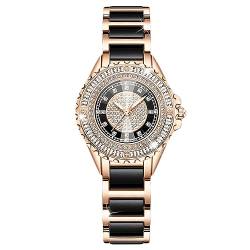rorios Damen Analog Quarz Uhr Elegante Diamant Armbanduhr Mode 30M Wasserdicht Damenuhr Frauen Kreative Uhr mit Rose Gold Edelstahl Armband Schwarz von rorios
