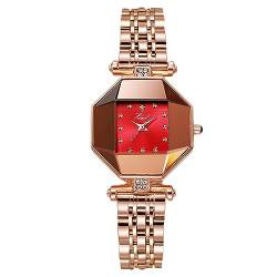 rorios Damen Elegant Armbanduhren Frauen Analog Quarz Uhren Mode Strass Uhr Diamant Wasserdicht Uhr mit Edelstahl Armband Rot von rorios