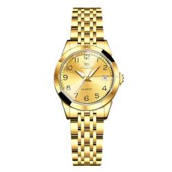 rorios Damen Klassisch Edelstahl Armbanduhren Elegant Analog Quarz Uhr Frauen Wasserdicht Uhr Leuchtend Datum Kalender Uhr Gold von rorios
