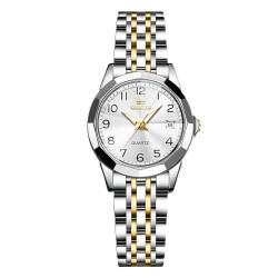 rorios Damen Klassisch Edelstahl Armbanduhren Elegant Analog Quarz Uhr Frauen Wasserdicht Uhr Leuchtend Datum Kalender Uhr Weiß Gold von rorios