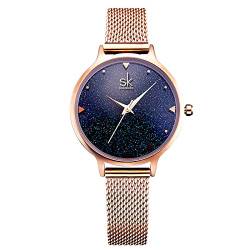 rorios Damen Uhren Analog Quarz Armbanduhr Sternenhimmel Uhr Edelstahl Metallarmband Modische Uhren für Frauen Elegante Damenuhr von rorios