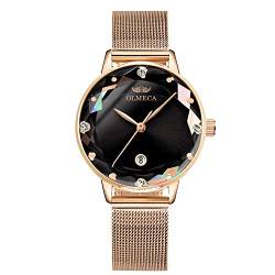 rorios Damen Uhren Analog Quarz Armbanduhren Kristall Simulated Diamond Zifferblatt mit Datum Kalender Mesh Band Mode Ladies Armbanduhr von rorios