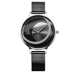 rorios Damen Uhren Analog Quarz Armbanduhren Minimalistisch Simulated Diamond Zifferblatt Mesh Band Mode Mädchen Armbanduhr von rorios