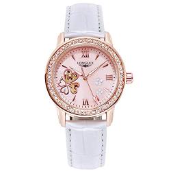 rorios Damen Uhren Wasserdicht Automatikuhr Mechanische Uhr mit Leder Armband Leuchtend Mode Diamant Armbanduhr für Frauen Weiß von rorios