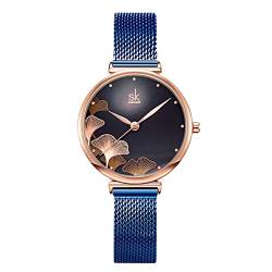 rorios Damenuhren Analog Quarz Uhren mit Edelstahlarmband Mode Kreative wasserdichte Armbanduhr für Damen Mädchen Blau von rorios