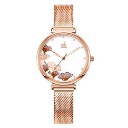 rorios Damenuhren Analog Quarz Uhren mit Edelstahlarmband Mode Kreative wasserdichte Armbanduhr für Damen Mädchen Weiß von rorios