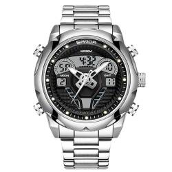 rorios Digital Analog Quarz Uhren für Herren 50M wasserdichte Armbanduhr Männer Stoppuhr Multifunktional Edelstahl Uhr Casual Herrenuhren Militär Elektronische Uhr Silber A von rorios