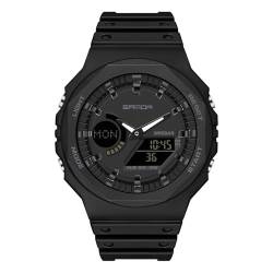 rorios Dual Display Elektronische Uhr Unisex Freizeit Armbanduhr Digital Analog Quarz Uhren Multifunktional Militär Herrenuhren für Herren Damen 50M wasserdichte Schwarz A von rorios