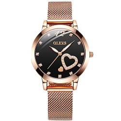 rorios Elegante Damen Uhren Analog Quarz Uhr Heart Zifferblatt mit Edelstahl Mesh Armband Mode Mädchen Armbanduhr von rorios