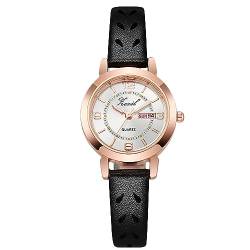 rorios Frauen Casual Analoge Quarz Uhr Damen Schwarz Lederarmband Uhr Mädchen Woche Datum Kalender Armbanduhr Leuchtend wasserdichte Uhr Blanco von rorios