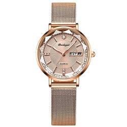 rorios Frauen Uhren Analog Quarz Uhr mit Edelstahlband Mode Wasserdicht Damenuhr Diamant Armbanduhren für Frauen Mädchen von rorios