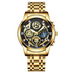 rorios Herren Analog Quarz Armbanduhr Diamant wasserdichte Uhr Business Edelstahl Uhren Leuchtend Datum Kalender Uhr Dekorative Kleines Zifferblatt Uhr Gold schwarz von rorios