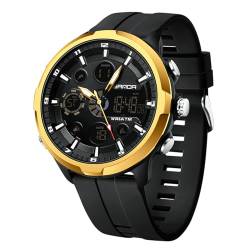 rorios Herren Dual Display Uhren Sport Digital Uhr Analog Quarz Uhr Mode Multifunktional Armbanduhr Elektronische wasserdichte Uhr Silikon Armband Schwarz Gold von rorios