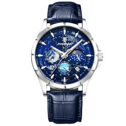 rorios Herren Edelstahl Armbanduhren Mode Analoge Quarz Uhr Elegant Leuchtend Uhren Multifunktional Chronograp Herrenuhren Silber Blau B von rorios