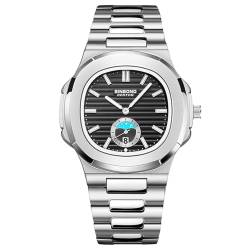 rorios Herren Einfache Armbanduhr Freizeit Quarz Uhren wasserdichte Datum Kalender Uhr Leuchtend Analog Uhr mit Edelstahl Armband für Männer Weiß schwarz A von rorios