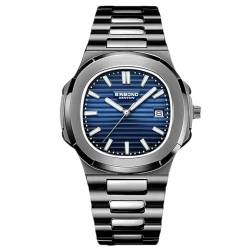 rorios Herren Einfache Uhren Analog Quarz Armbanduhr Freizeit wasserdichte Uhr Datum Kalender Leuchtend Uhr mit Edelstahl Armband für Männer Schwarz Blau A von rorios