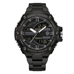 rorios Herren Elektronische Dual Display Uhr 5ATM wasserdichte Armbanduhr Digital Analog Quarz Uhren Multifunktional Militär Herrenuhren Edelstahl Armband Schwarz B von rorios