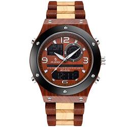 rorios Herren Holz Uhren Multifunktions Quarzuhr mit Stoppuhr Alarm Digitale Handgefertigte Holzuhren Leuchtuhr für Männer Chronograph Armbanduhr von rorios