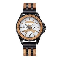 rorios Herren Holzuhr Analog Quarzuhr mit Holzarmband Natürliche Leichte Holz-Armbanduhr Multi-Funktionen Kalender Herren Uhr von rorios