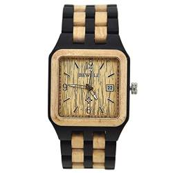 rorios Herren Holzuhr Analoge Quarz Armbanduhr mit Datum Leuchtuhr Natürliche Leicht Holz Uhr für Männer von rorios