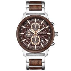 rorios Herren Holzuhr Wasserdicht Analog Quarzuhr Handgefertigt Naturholz Uhren Chronograph Hölzerne Armbanduhr für Männer von rorios