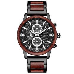 rorios Herren Holzuhr Wasserdicht Analog Quarzuhr Handgefertigt Naturholz Uhren Chronograph Hölzerne Armbanduhr für Männer von rorios