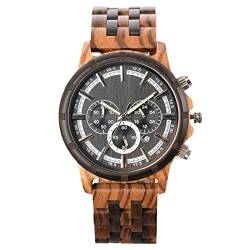 rorios Herren Holzuhr Wasserdicht Analog Quarzuhr mit Holzarmband Handgefertigt Naturholz Uhren Chronograph Hölzerne Armband für Männer von rorios