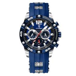 rorios Herren Mode Armbanduhren Silikon Sport Uhr Analog Quarz Uhr Multifunktional Chronograph Uhren Leuchtend Datum Kalender Uhr für Männer Blau A von rorios