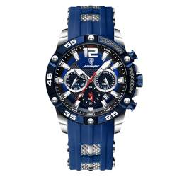 rorios Herren Mode Armbanduhren Silikon Sport Uhr Analog Quarz Uhr Multifunktional Chronograph Uhren Leuchtend Datum Kalender Uhr für Männer Blau C von rorios