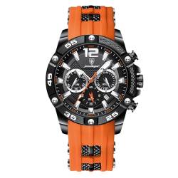 rorios Herren Mode Armbanduhren Silikon Sport Uhr Analog Quarz Uhr Multifunktional Chronograph Uhren Leuchtend Datum Kalender Uhr für Männer Orange von rorios