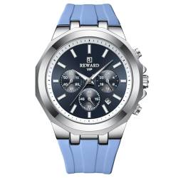 rorios Herren Mode Armbanduhren Sport Quarz Uhr Freizeit Silikon Armband Uhr Multifunktional Chronograph Uhr Leuchtend Analog Uhr für Männer Blau von rorios
