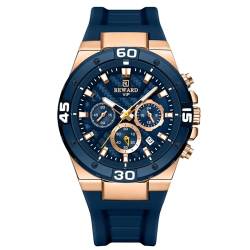 rorios Herren Mode Armbanduhren Sport Silikon Armband Uhr Analog Quarz Uhr Multifunktional Chronograph Uhr Leuchtend 3ATM Uhr für Männer Roségold Blau von rorios