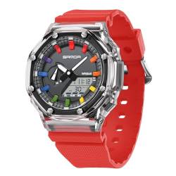 rorios Herren Mode Uhren Multifunktional Elektronische Armbanduhr 50M wasserdichte Uhr Digital Analog Quarz Uhr Trendige Dual Display Herrenuhren Rot von rorios