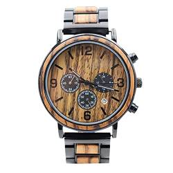 rorios Herren Natur Hölzerne Uhr Leuchtende Holzuhr Multifunktionale Quartz Analog Armbanduhr mit Holzarmband Leichte Armbanduhr für Männer von rorios