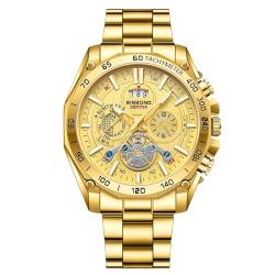 rorios Herren Quarz Armbanduhr Business wasserdichte Uhr Analog Edelstahl Uhren Leuchtend Datum Kalender Uhr Gold von rorios