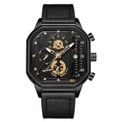 rorios Herren Quarz Uhren Mode Quadrat Armbanduhr Leuchtend Analog Uhr Multifunktional Chronograph Uhr Freizeit Edelstahl Uhr mit Leder Armband für Männer Gold A von rorios