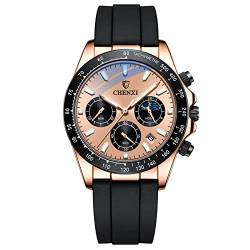 rorios Herren Uhr Leuchtende Uhr Multi Zifferblatt Uhr mit Silikon Armband Chronograph Analogue Quartz Armbanduhr für männer von rorios