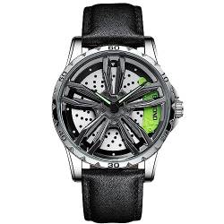 rorios Herrenuhren Auto Rad Felgennabe Uhr Analoge Quarz Armbanduhr Mode Sport Uhren 3ATM wasserdichte Uhr Männer Skelett Uhr mit Leder Armband von rorios