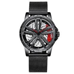 rorios Herrenuhren Auto Rad Felgennabe Uhr Analoge Quarz Armbanduhr Mode Sport Uhren 3ATM wasserdichte Uhr Männer Skelett Uhr mit Mesh Armband von rorios