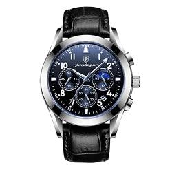 rorios Herrenuhren Klassisch Leuchtend Uhren wasserdichte Kalender Uhr Analogue Quartz Uhren mit LederbandSilber Blau von rorios
