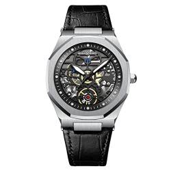 rorios Herrenuhren Skelett Uhr Analoge Quarz Armbanduhr mit Lederarmband Business Uhren für Männer von rorios