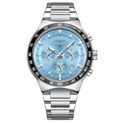 rorios Klassisch Edelstahl Uhren Elegant Herrenuhr Multifunktional Minimalistic Uhr Analog Quarz Armbanduhr Mode Leuchtend Uhr mit Männer Herren Blau von rorios