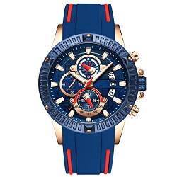 rorios Luxus Herren Silikonband Armbanduhren Edelstahl Kalender Leuchtend Stoppuhr Multifunktionen Silikonband Uhr von rorios