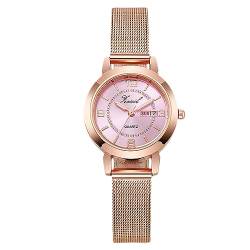 rorios Mädchen Minimalistische Armbanduhr Damen Analoge Quarzuhr wasserdichte Mesh Armbanduhr Frauen Roségold Uhr Woche Datum Kalender Rosa von rorios