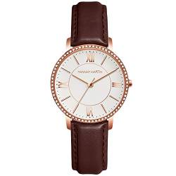 rorios Mode Damen Uhr Analog Quarz Armbanduhr Wasserdicht Diamant Uhren mit Leder Armband Elegante Quarzuhren für Damen von rorios